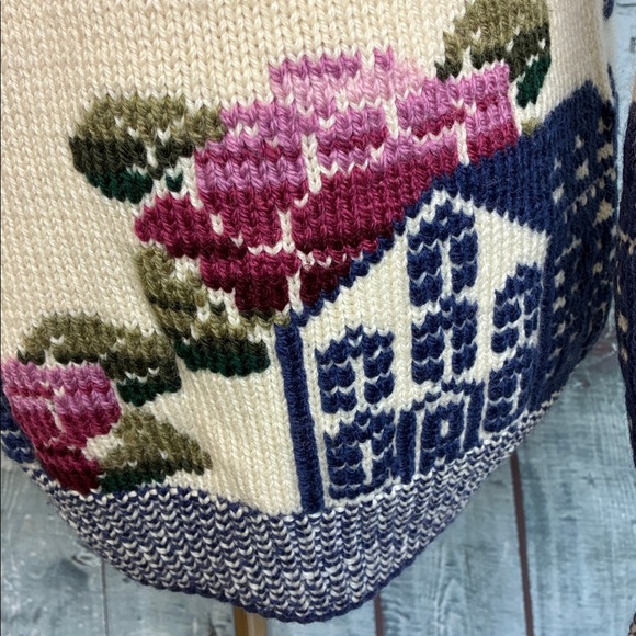 Vintage Hand Knitted South Wool 100% Virgin Wool Graphic Homestead Sweater Small - Picture 9 of 16